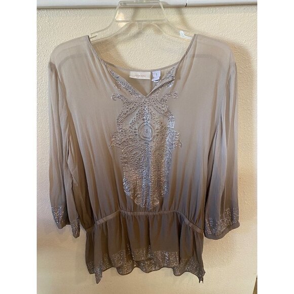 Chico's long sleeve silk metalic detail sheer top, size 1 medium/8 - Picture 3 of 11